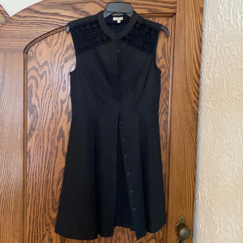 Shoshanna lace sleeve cinched waist dress.